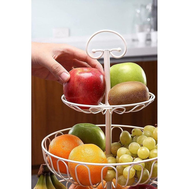 3-trapse decoratieve fruitmand, wit, 33 x 33 cm