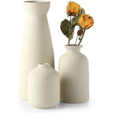 Zwarte keramische vazenset van 3 kleine bloemenvazen voor decoratie, moderne rustieke boerderij huisdecoratie, decoratieve vazen voor pampasgras-ideeënplank (Beige)