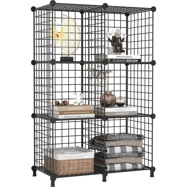 Draadkubusopslagorganisator, kastorganisatoren en opslag, metalen 6 kubusopslagplanken boekenplank, draagbare kastkledingorganisator voor slaapkamer, huis, kantoor, zwart