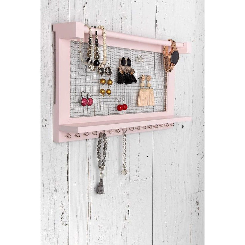 Boho-Chic Organizer voor sieraden, wandrek met afneembare armbandstang, met 16 haken, perfecte opslag voor oorringen, halskettingen en armbanden, sieradendisplay