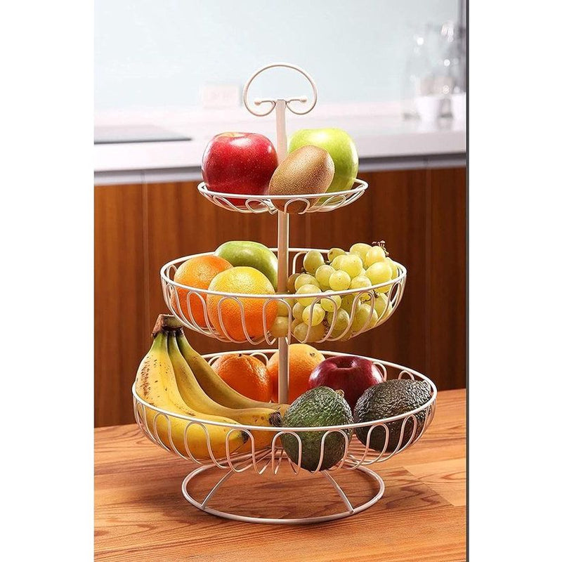 3-trapse decoratieve fruitmand, wit, 33 x 33 cm