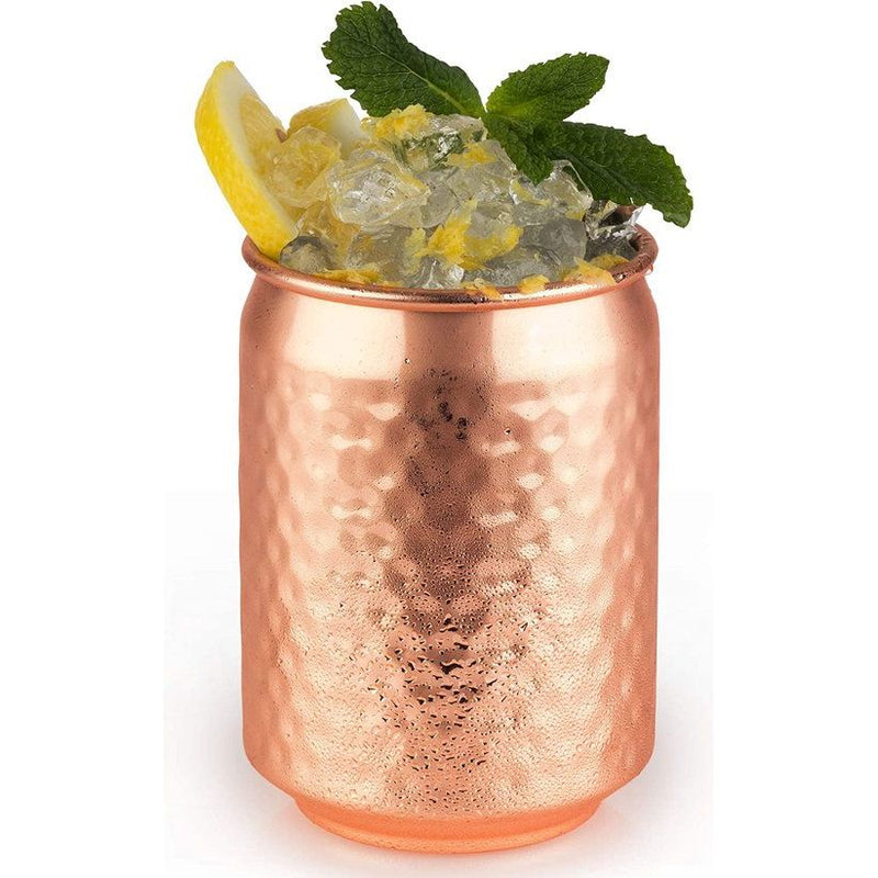 4 Cocktail Can bekers, Ø 7,5 cm, H: 10,5 cm, 350 ml, hoogwaardige roestvrijstalen mok, cool blikje voor feestdranken, geschikt voor levensmiddelen, incl. geschenkdoos, set van 4, koper gehamerd