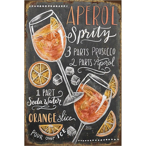 Vintage blikken bord Aperol Spritz 20 x 30 cm wandbord voor café bar home retro nostalgie premium metalen bord cocktailgaten voor wandbevestiging (Aperol Spuit)