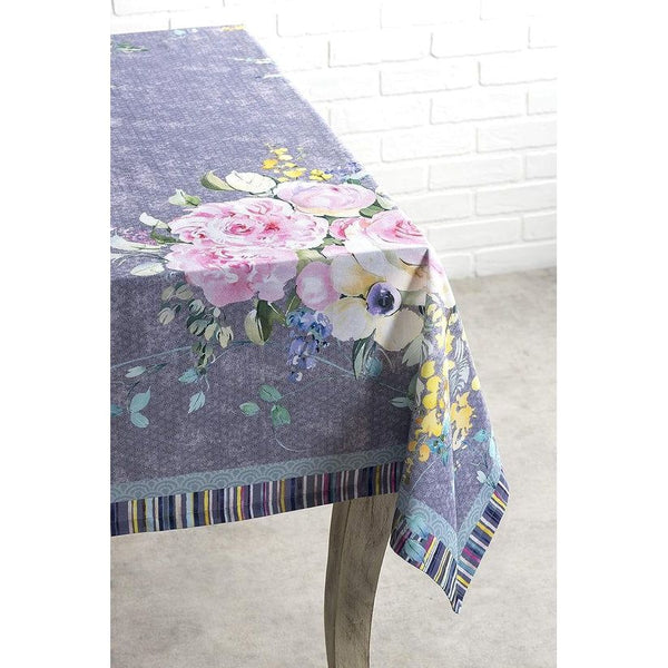 Tafelkleden 100% katoen, 140 cm x 180 cm, decoratief vierkant tafelkleed, wasbaar tafelkleed voor moederdaggeschenken, Sweet Rose Lavender - Lush Lavender Roses-lente/zomer