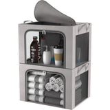 2 stuks opbergdozen voor kleding, opvouwbare kledingopbergbox met metalen frame en 3 ramen, opbergtas voor dekbedden, dekens en kleding, grijs (100 liter)