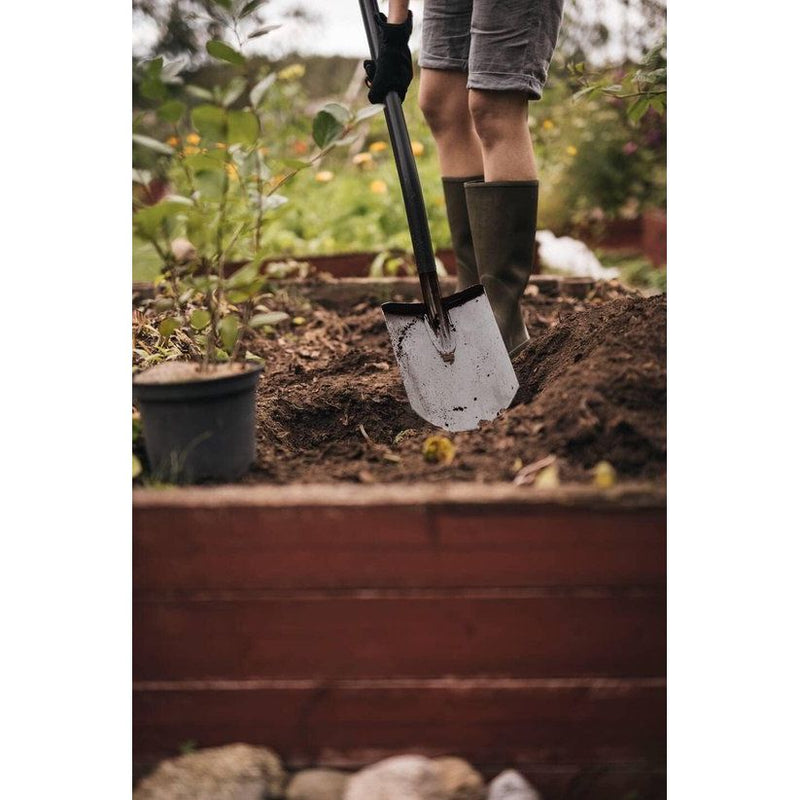 Tuinderspade, spits, spade voor harde, steenachtige vloeren, lengte: 125 cm, hoogwaardig boorstaal, grijs/zwart, ergonomisch