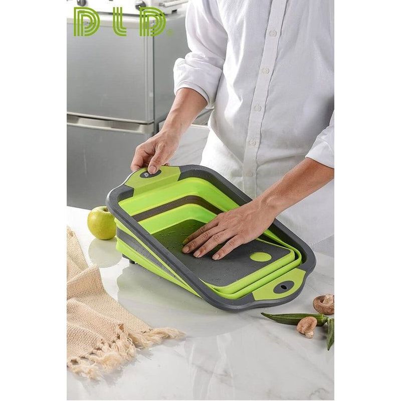 opvouwbaar snijbord met colandercontainers, opvouwbaar voedselveilige siliconen schotel snijbord, wasbak, afvoermand voor thuis, keuken, camping, picknick, barbecue