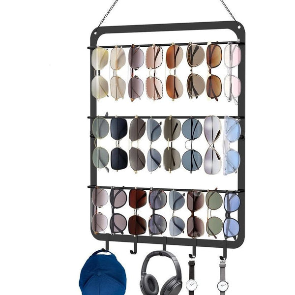 3 niveaus zonnebril-opberg-organizer voor wandmontage, uitgebreide hangende brillenhouder, brillenhouder met 5 haken, zonnebrilorganizerhouder, brildisplay