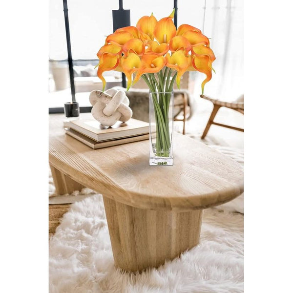 kunstbloemen, 16 stuks, met glazen vaas, zeer echt, kunstbloemen, calla PU, latex, echte touch, Calla nepbloemen, oranje, voor bruiloft, feest, woonkamer, kantoor, hotel, keuken