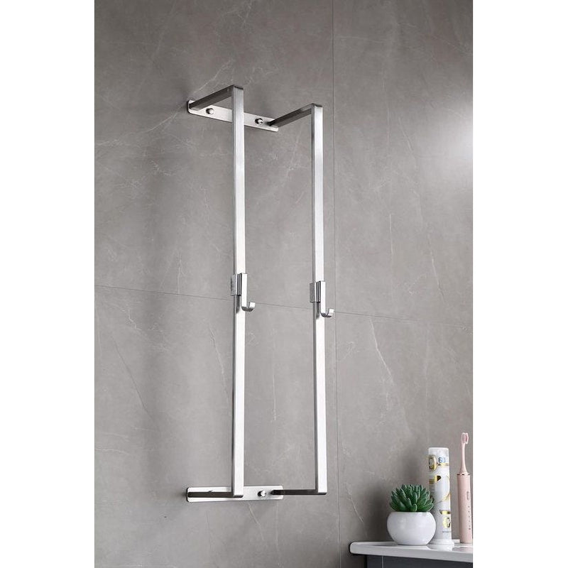 Towel Rail No Drilling Required, Towel Holder, Silver Towel Holder, Towel Rack, Bathroom Towel Holder, Wall, Guest Towel Holder with Two Towel Hooks