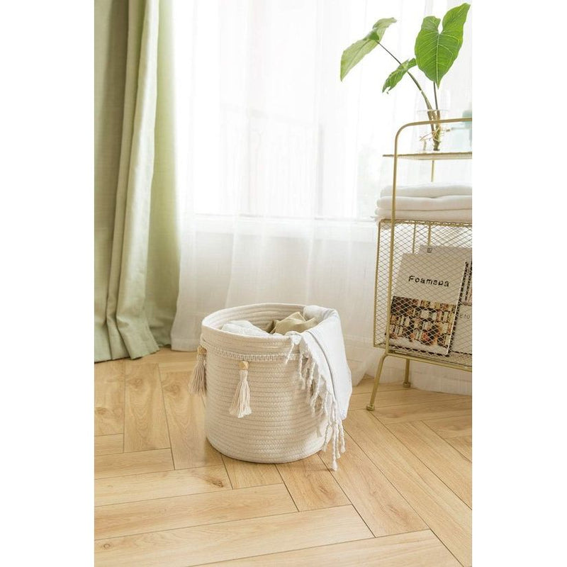 Decoratieve katoenen touwmand van macramé, boho, geweven kwastjes, opbergdoos, organizer voor kinderkamer, speelgoed, woonkamer, slaapkamer