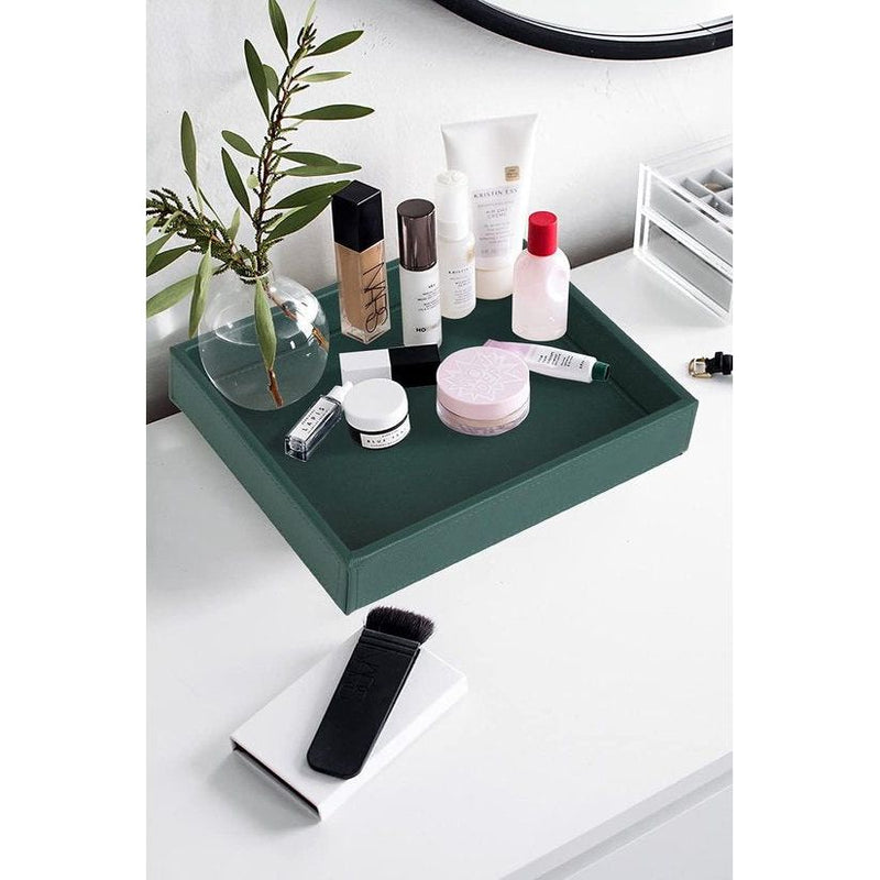 Rechthoekig PU-leer, Sieradenlade, Decoratieve lade, lederen lade, opslagruimte voor sieraden, sleutels, polshorloge, woonkamer, tafel, keuken, 26 x 21,5 x 4,5 cm, Zwart