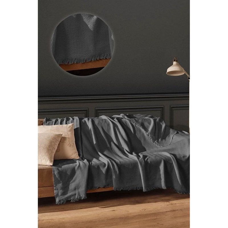 100% gerecycled katoen, Oeko-Tex®, bedsprei, woondeken, omkeerbare deken, sofadeken, extra groot (donkergrijs, 200 x 230 cm)