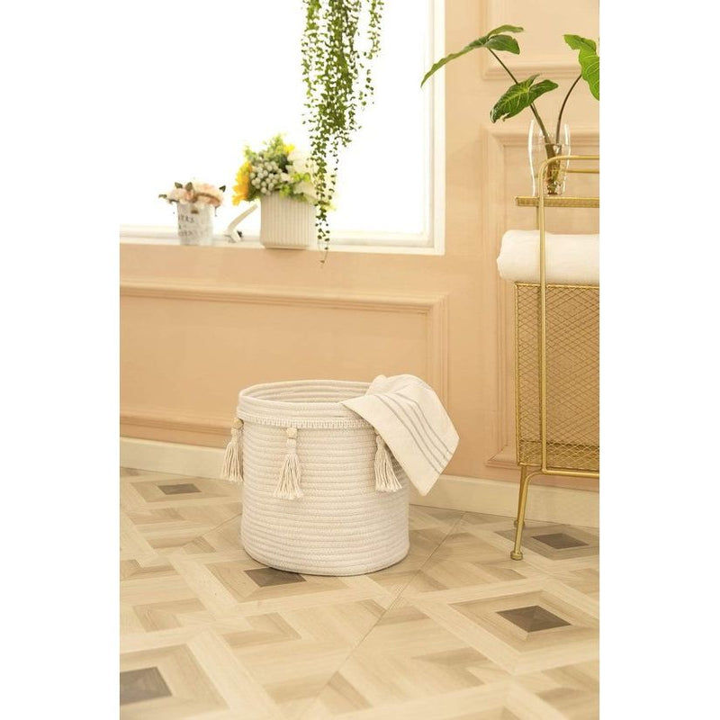 Decoratieve katoenen touwmand van macramé, boho, geweven kwastjes, opbergdoos, organizer voor kinderkamer, speelgoed, woonkamer, slaapkamer