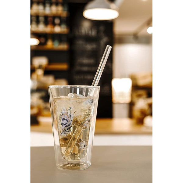 latte macchiato-glazen, pauwenveer, XXL, 450 ml, groot dubbelwandig borosilicaatglas, koffieglas, ook voor espresso, koffie, thee