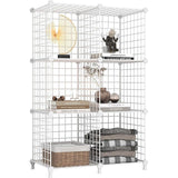 6 Plank Draadkubus Stapelbare Plank Kubus DIY Metalen Raster Plank Kubus Boekenplank Kubus Plank met Deuren voor Woonkamer, Slaapkamer, Badkamer Wit