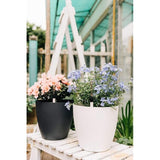 Zelfwater gevende plantenpot met waterindicator, set van 4, met wateropslag, voor gebruik binnen en buiten, 15 cm, zwart