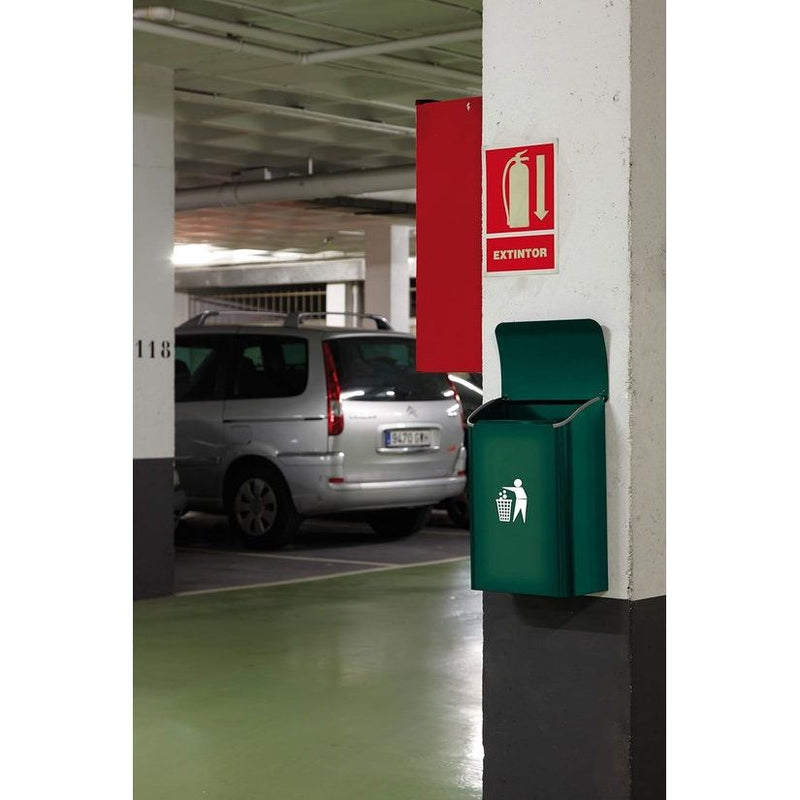 Hangende prullenbak | Hangende muurprullenbak | Vuilnisbakken voor garages, ingangen, winkels | papieren korps | Hangende prullenbak met deksel | 18L afvalbak | Stalen prullenbak | groente