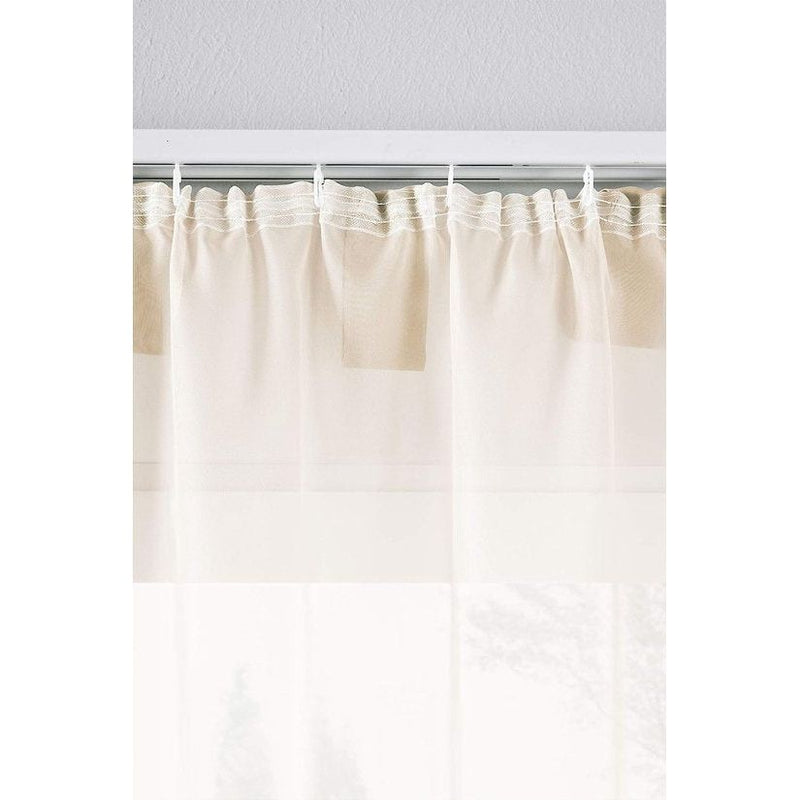 Set van 2 gordijnen, transparante gordijnset voor woonkamer, voile lusgordijn met loden afsluiting H x B 225 x 140 cm, crème