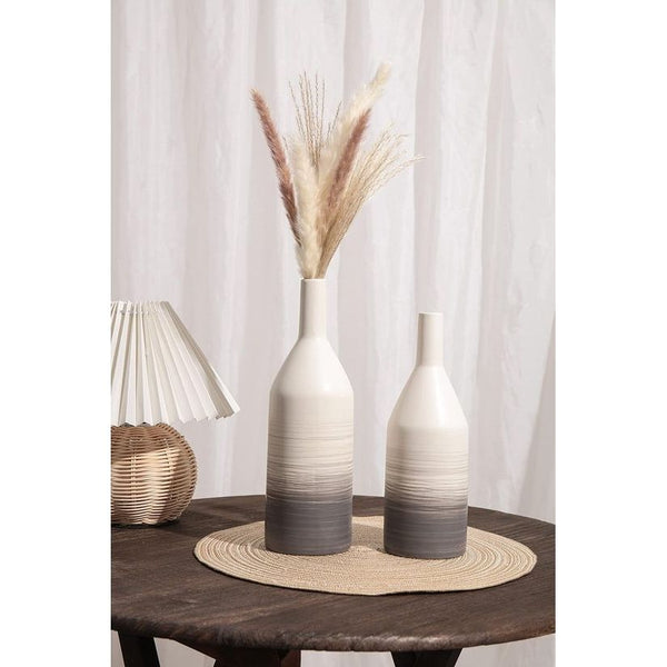 Grijze vaas met kleurverloop, set van 2 beige vazen, keramische vaas voor pampasgras, moderne decoratieve bloemenvaas voor woonkamer, keuken, tafel, bruiloft of als cadeau