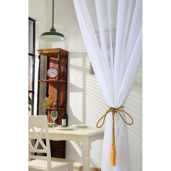 transparant gordijn met hangende ogen, ooggordijn, ringgordijn, decoratief gordijn, 140 x 245 cm, Wit, 140x245 cm