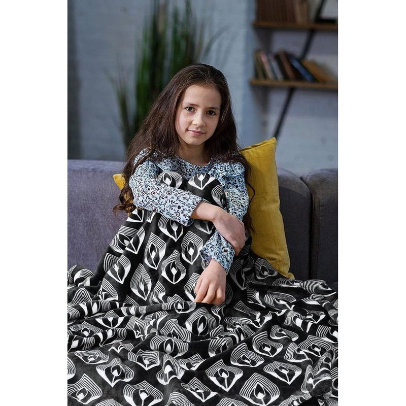 Marokkaanse lotusblauwe fleece deken voor op de bank, licht, zacht, gezellig deken om het hele jaar door te loungen.