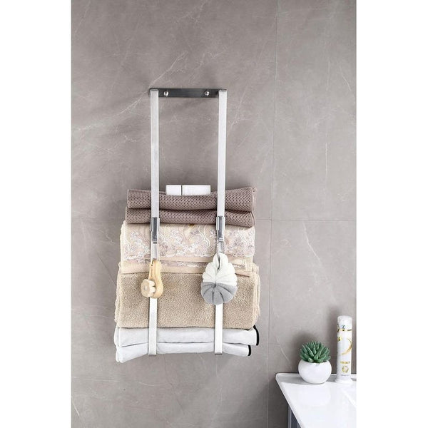 Towel Rail No Drilling Required, Towel Holder, Silver Towel Holder, Towel Rack, Bathroom Towel Holder, Wall, Guest Towel Holder with Two Towel Hooks