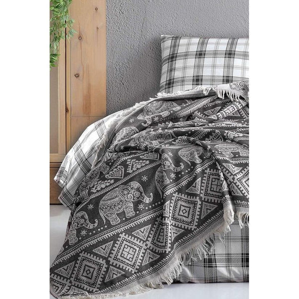 Premium sprei 100% katoen, Oeko-Tex®, bedsprei, woondeken, omkeerbare deken, sofadeken met patroon, extra groot 220 x 240 cm (olifant)