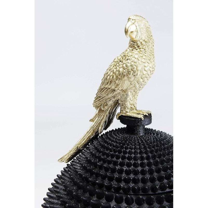 decoratieve doos parrood, prachtige XXL opbergdoos, zwarte pot met gouden vogel, decoratieve doos zwart-goud, moderne voorraaddoos met deksel, (H/B/D) 40 x 26 x 26 cm