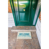 Originele deurmat not for long "van kokosnoot met antislip PVC-achterkant. Deurmat voor de ingang van het huis. Wit-blauwe deurmat. Handbeschilderd. Afmetingen: 70 cm x 40 cm.