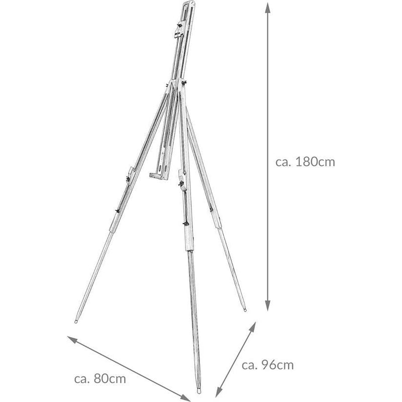 Lichte schildersezel van grenenhout, canvas, tot 100 cm, Malaga draagbare schildersezel, hellingshoek voor horizontaal schilderen en tekenen, met driepoot, houten schildersezel, antislip