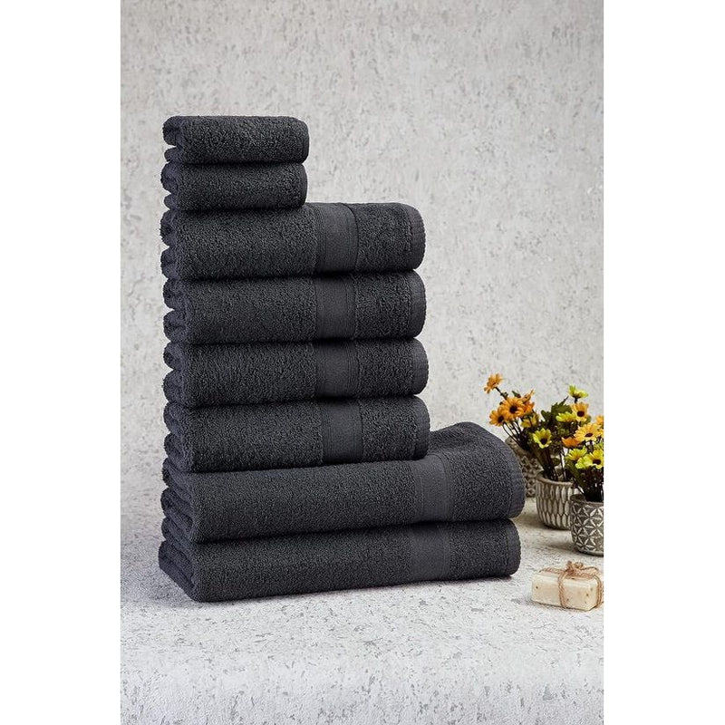 Handdoekenset, 100% katoen, 8-delig, 2 x badhanddoekenset, 4 x handdoeken, 2 x gastendoekjes, zacht en absorberend, kleur: antracietgrijs