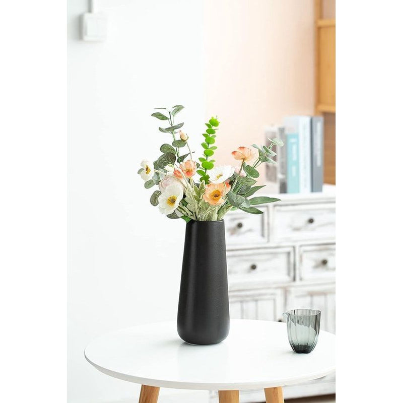 Zwarte vaas 20 cm hoog, moderne bloemenvazen ​​van keramiek voor tafeldecoratie binnenshuis, decoratieve vazen ​​voor pampasgras