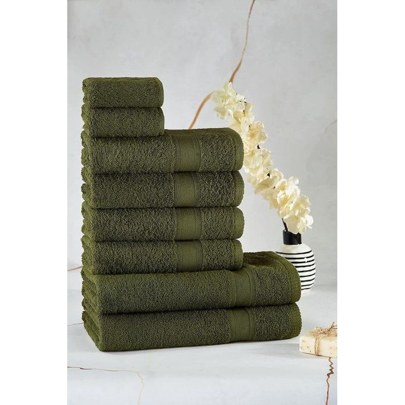 Handdoekenset groen donkergroen | % 100 katoen handdoek set 8-delig | 2x badhanddoeken set, 4x handdoeken, 2x gastendoekjes | zacht en absorberend | Kleur: groen
