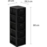 Home essentiële plank in rotan design, BPA-vrij kunststof PP, zwart, 29,5 x 24 x 80 cm, 5 manden.