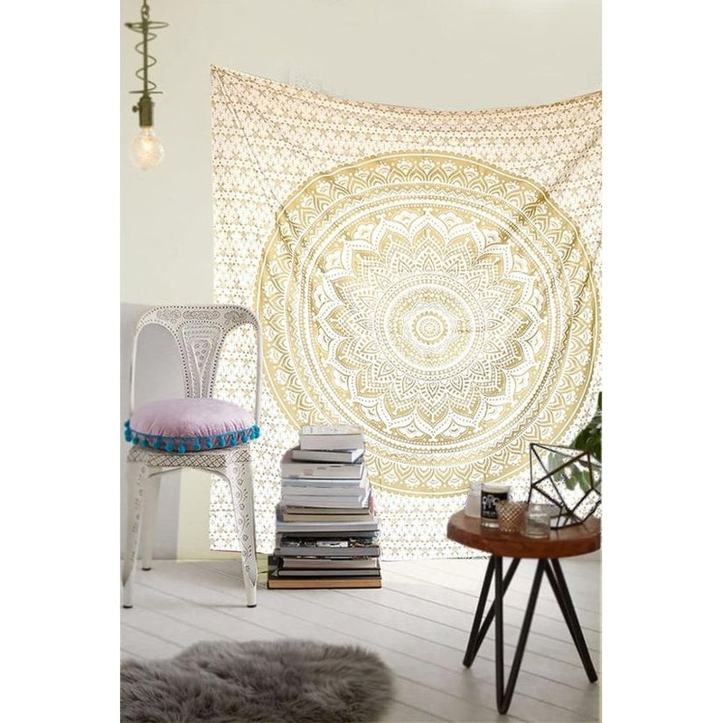 Wandtapijt mandala, boho wanddecoratie, witgoud, esthetische kamerdecoratie, psychedelisch wandtapijt, 132 x 152 cm Wandtapijt mandala, boho wanddecoratie, witgoud, esthetische kamerdecoratie, psychedelisch wandtapijt, 132 x 152 cm