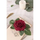 Kunstrozen, 50 stuks, decoratieve bloemen, neprozen met stelen, doe-het-zelf, bruiloft, boeket, bruid, huisdecoratie, donkerrood