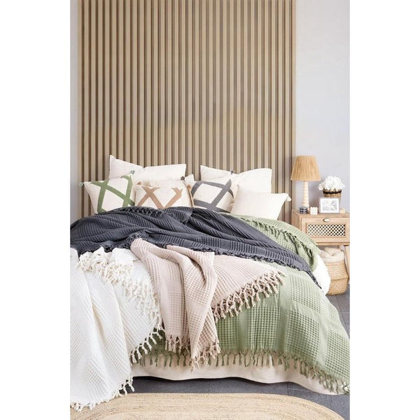 Sprei XXL in wafellook Inara extra groot 220 x 240 cm, 100% katoen, Oeko-Tex, sprei voor bank, stoel en bed, sofadeken, wollen deken, woondeken (incl