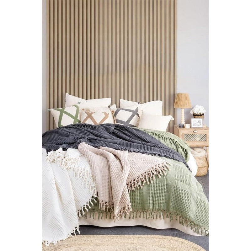 Sprei XXL in wafellook Inara extra groot 220 x 240 cm, 100% katoen, Oeko-Tex, sprei voor bank, stoel en bed, sofadeken, wollen deken, woondeken (incl