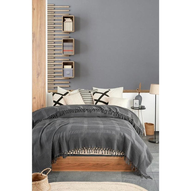 Sprei XXL in wafellook Inara extra groot 220 x 240 cm, 100% katoen, Oeko-Tex, sprei voor bank, stoel en bed, sofadeken, wollen deken, woondeken (incl