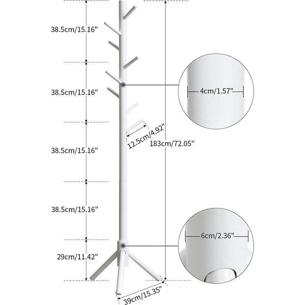 Houten kapstok Vrijstaand, Entryway Hall Tree Coat Boom, Coat Tree met 8 haken, voor thuis- of kantoorkleding, sjaals, handtassen, wit