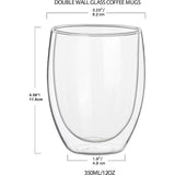 Dubbelwandige cappuccino-glazen met 4 lepels, set van 4, 350 ml, dubbelwandige latte macchiato-glazen, groot, koffiekopjes, glas, thermische cappuccinoglazen voor koffie, espresso, latte, thee, melk, bier, ijs