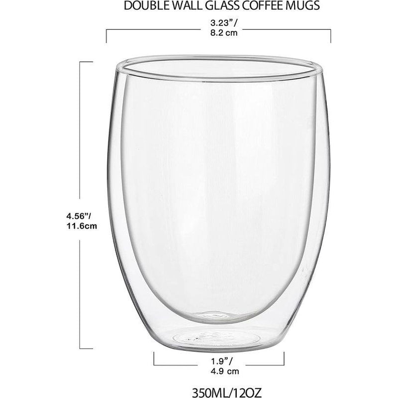 Dubbelwandige cappuccino-glazen met 4 lepels, set van 4, 350 ml, dubbelwandige latte macchiato-glazen, groot, koffiekopjes, glas, thermische cappuccinoglazen voor koffie, espresso, latte, thee, melk, bier, ijs