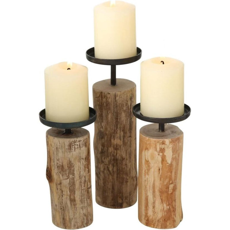 Kandelaar Tempe (3-delige set, kaarsenhouder van hout + metaal, stijlvol design, decoratie eettafel / commode, boho stijl)