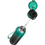 Thermo Minny-Roestvrijstalen Waterfles lekvrij-met rietje of zeef-400ml, 600ml-robuuste roestvrijstalen waterfles voor kinderen en volwassenen (Groen-Zwart, 600 ml)