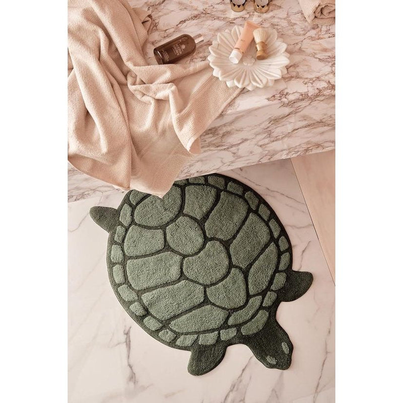 Badmat Lazy in de vorm van een schildpad, Staycation collectie, decoratie voor de badkamer, duurzaam katoen, Oeko-Tex®-standaard 100 gecertificeerd - groen, 75 x 98 cm