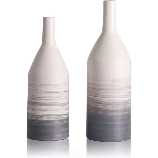 Grijze vaas met kleurverloop, set van 2 beige vazen, keramische vaas voor pampasgras, moderne decoratieve bloemenvaas voor woonkamer, keuken, tafel, bruiloft of als cadeau