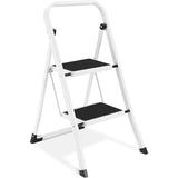 Trapladder met anti-slip pedaal, draagbare robuuste ladder met leuningen, perfect voor keuken en huishouden, capaciteit 150 kg, wit