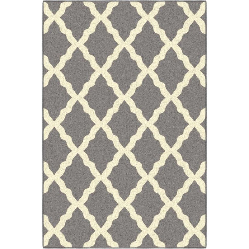 Glamour Collectie Vloerkleed met rubberen achterkant en elegant rasterontwerp, 100 x 150 cm, grijs.