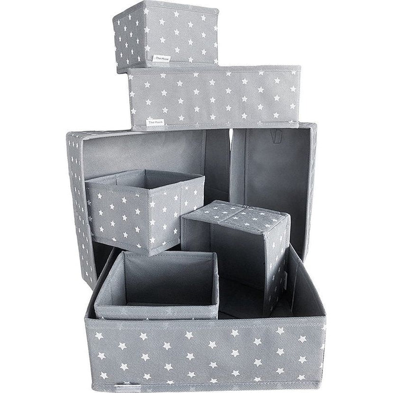 De Huus opvouwbare opbergdoos stof 8-pack in verschillende maten, opberglade, kledingkast, slaapkamer, badkamer, kantoor, kast, opbergdozen, sterren